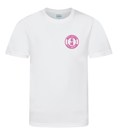 Kid's White Breathable T-shirt (Printed - Pink logos)