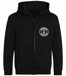 Kid's Black Zipped Hoodie (Embroidered - White logos)