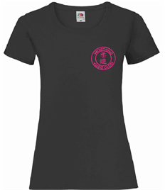 Women's Black Cotton T-shirt (Embroidered - Pink logos)