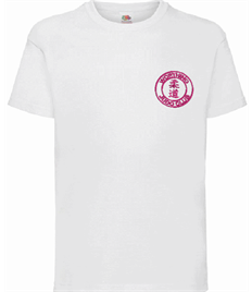 Kid's White Cotton T-shirt (Embroidered - Pink logos)