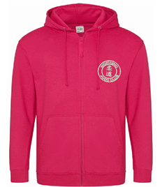 Unisex Pink Zipped Hoodie (Embroidered - White logos)