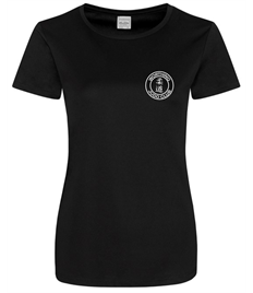 Women's Black Breathable T-shirt (Printed - White logos)