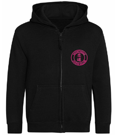 Kid's Black Zipped Hoodie (Embroidered - Pink logos)