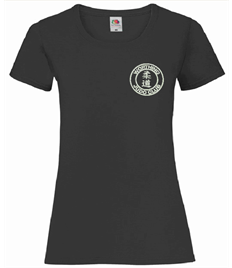 Women's Black Cotton T-shirt (Embroidered - White logos)