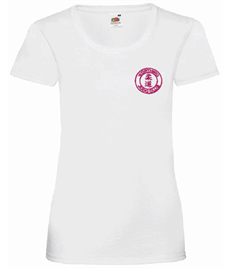 Women's White Cotton T-shirt (Embroidered - Pink logos)