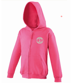Kid's Pink Zipped Hoodie (Embroidered - White logos)
