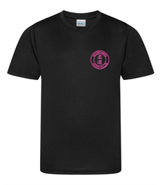 Kid's Black Breathable T-shirt (Printed - Pink logos)