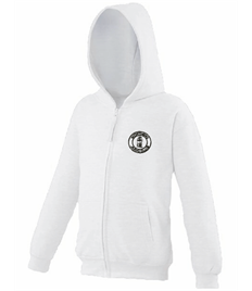 Kid's White Zipped Hoodie (Embroidered - Black logos)