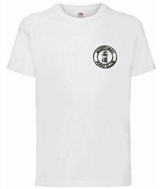 Kid's White Cotton T-shirt (Embroidered - Black logos)