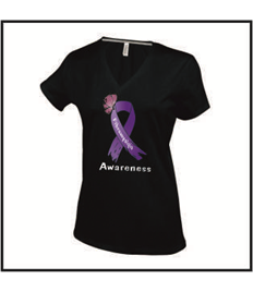 Ladies Purple Awareness Ribbon V-neck T-shirt