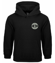 Kid's Black Hoodie (Embroidered - White logos)