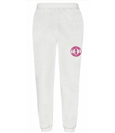 Unisex White Jog Trousers (Embroidered - Pink logos)