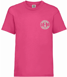 Kid's Pink Cotton T-shirt (Embroidered - White logos)