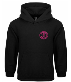 Kid's Black Hoodie (Embroidered - Pink logos)