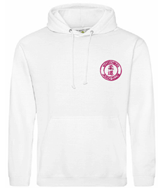 Unisex White Hoodie (Embroidered - Pink logos)