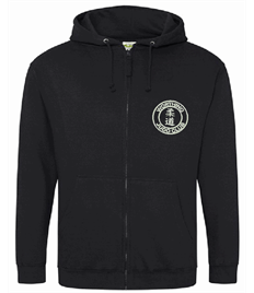 Unisex Black Zipped Hoodie (Embroidered - White logos)