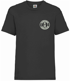Kid's Black Cotton T-shirt (Embroidered - White logos)