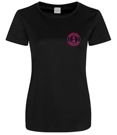 Women's Black Breathable T-shirt (Printed - Pink logos)