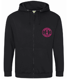 Unisex Black Zipped Hoodie (Embroidered - Pink logos)